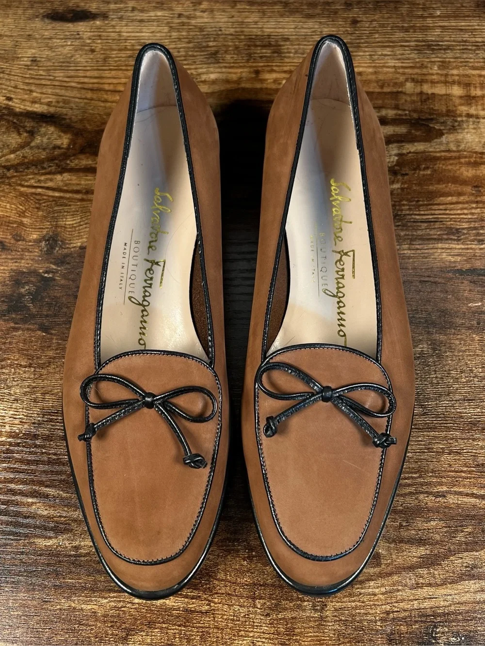 Salvatore Ferragamo Loafers Brown Black Trim Big Girl Kids 4.5
